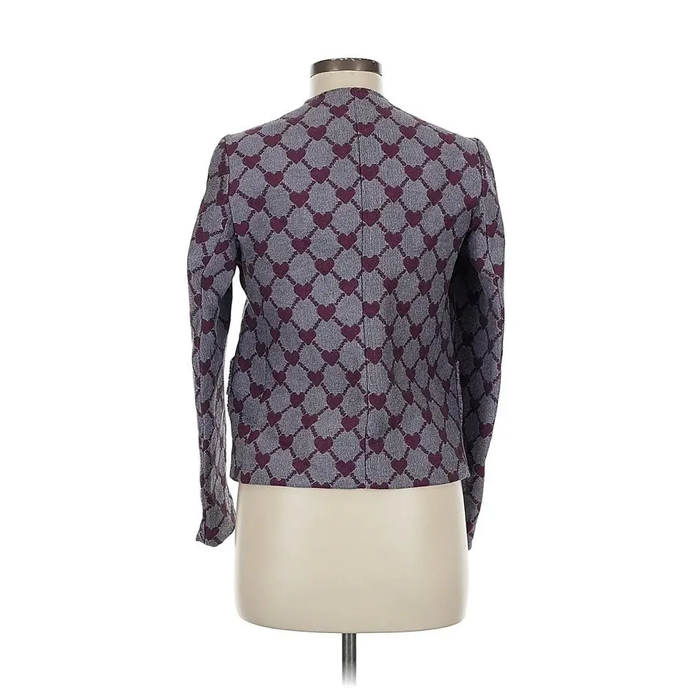 De’hart Purple Heart Print Collarless French Style Jacket 40 US 8